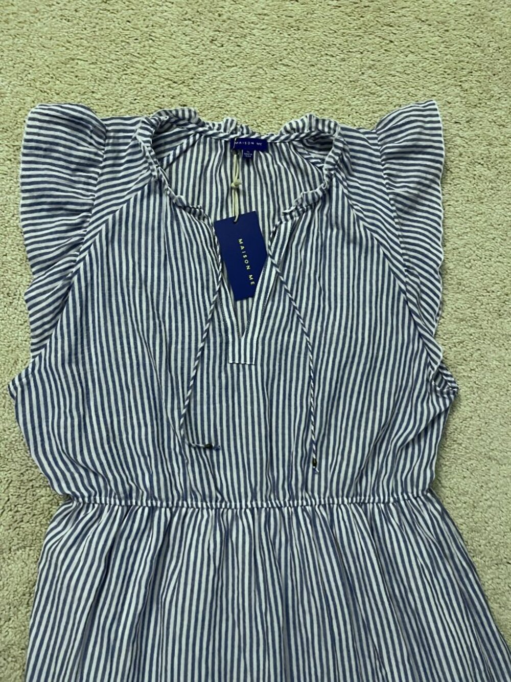 NWT Maison Me Maisonette Blue White Simone Stripe Seersucker Tiered Maxi Dress L - Picture 3 of 8